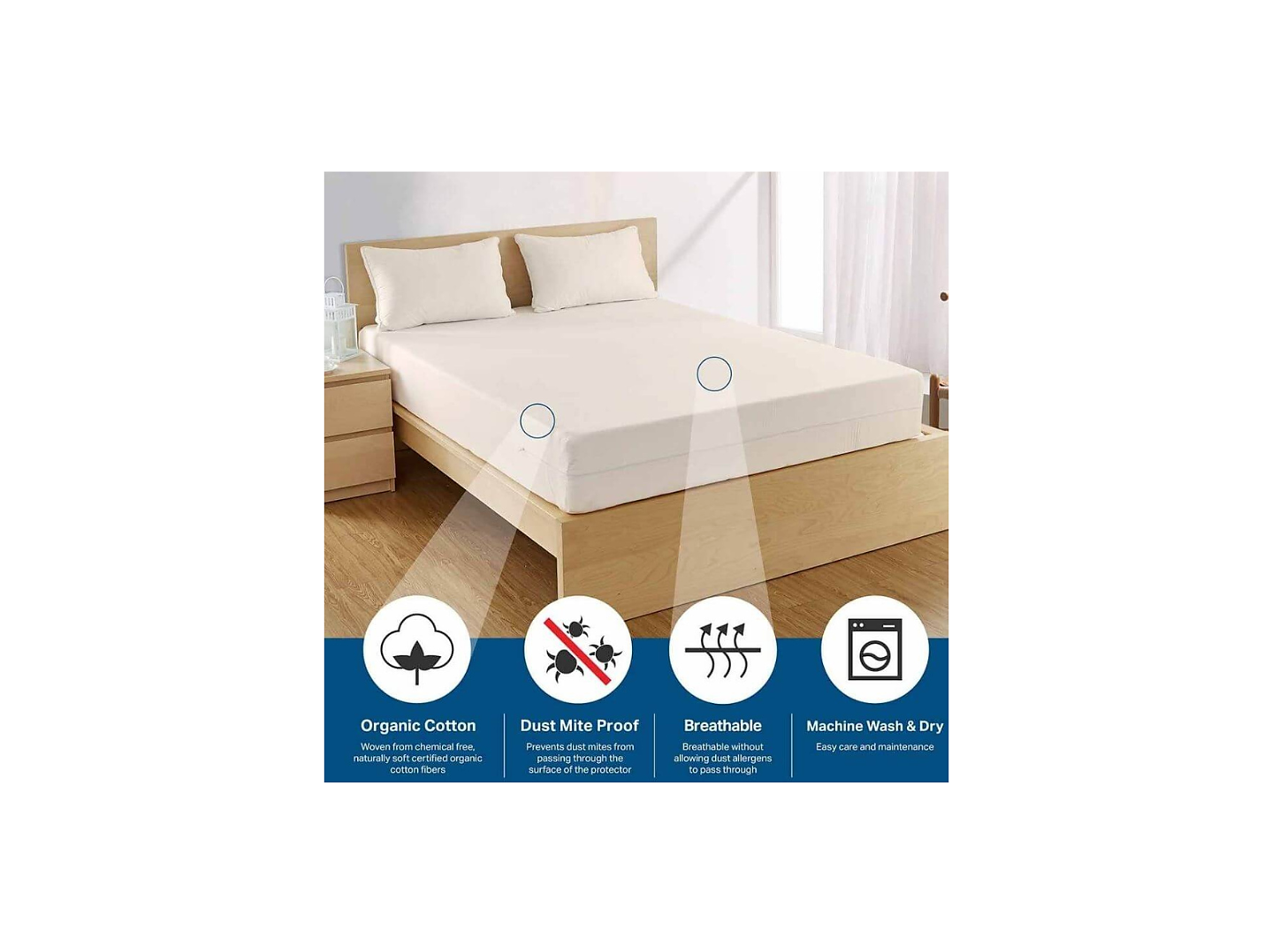 AllergyCare - 100% Organic Cotton Zippered Mattress Encasements 16" Depth By Bargoose