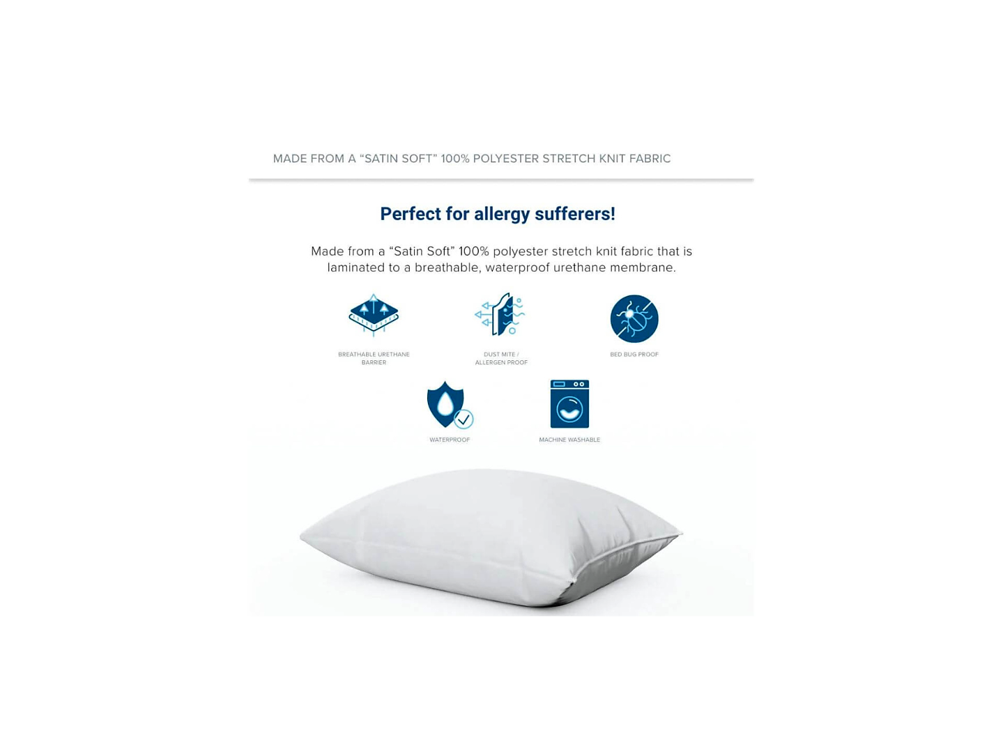 CleanAir® Allergy Relief Pillow Protector - Stretch Knit Zippered Pillow Encasement For Dust Mites & Bed Bugs By Bargoose
