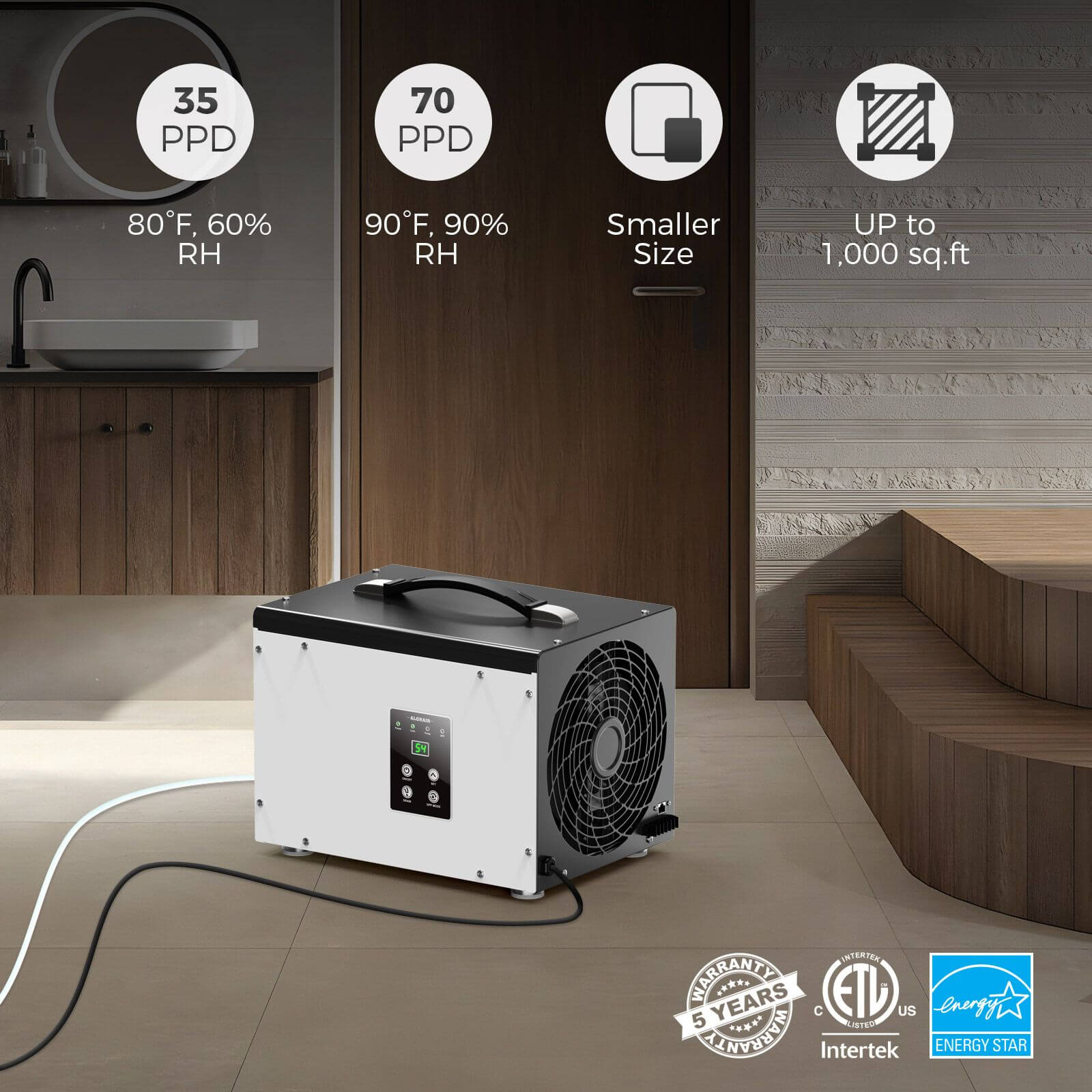 Alorair Sentinel HD35 70 Pint Crawl Space & Basement Dehumidifier