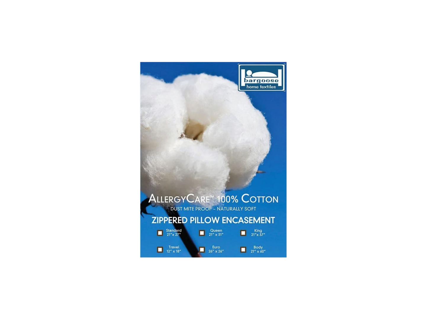 AllergyCare™ 100% Cotton Zipper Allergen Barrier Pillow Protector by Bargoose