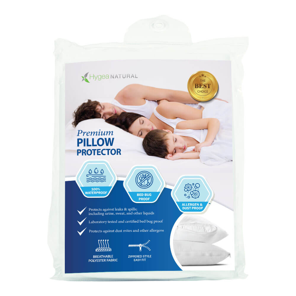 Hygea Natural Water Resistant Luxurious Premium Bed Bug And Dust Mite Pillow Protector 2 Pack.